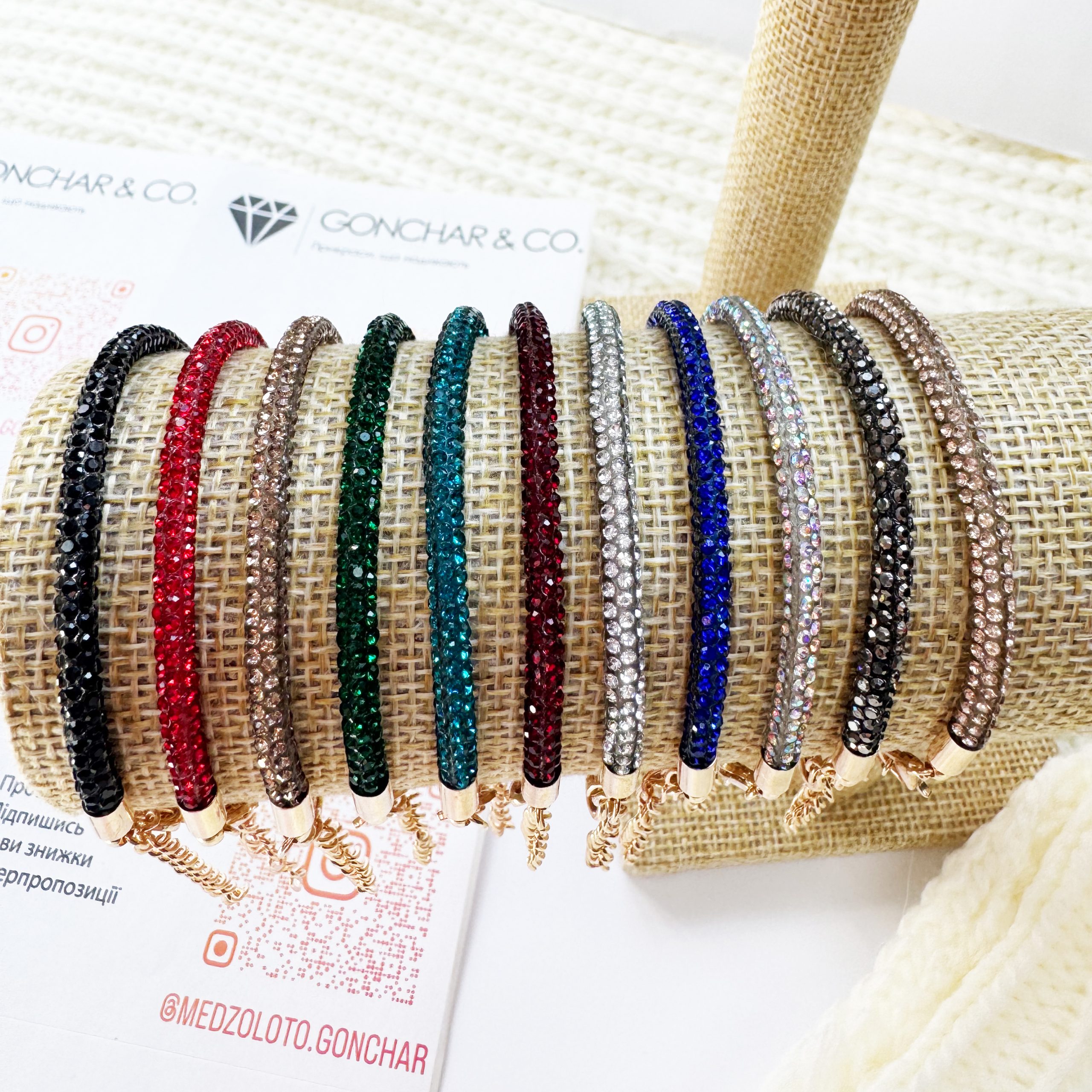 Браслет жіночий стразовий з кристалами GONCHAR & CO. “Crystal Shine” ювелірний сплав/силікон (рожеве золото/кристали) 4мм, 15-22см - Зображення 2