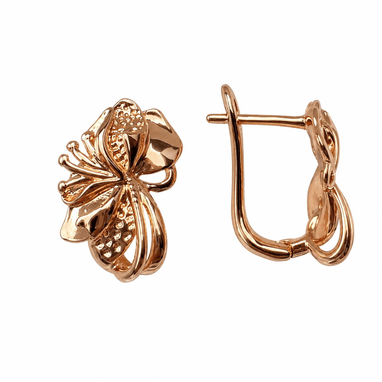 Жіночі сережки квітка ажурна (золото 585п) англійський замок Flower Shine GONCHAR & CO. ювелірний сплав