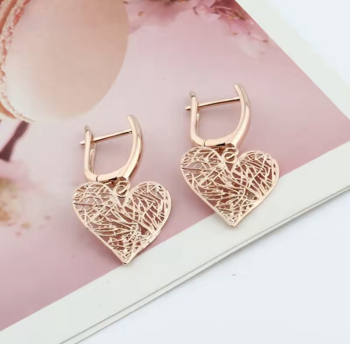 Жіночі сережки серце ажурне (золото 585п) англійський замок Heart Lace GONCHAR & CO. ювелірний сплав - Зображення 2