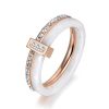 Каблучка біла кераміка доріжка з цирконами (золото 585п) 6 мм 16–19 р White Ceramic Crystal Line GONCHAR & CO. ювелірний сплав