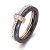 Каблучка чорна кераміка доріжка з цирконами (золото 585п) 6 мм 16–19 р Black Ceramic Crystal Line GONCHAR & CO. ювелірний сплав