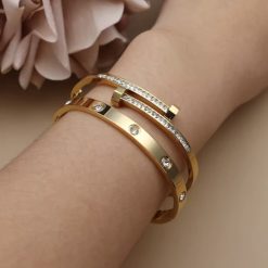 Альтернативний вигляд Набір жіночих браслетів цвях з цирконами (золото) Nail Duo GONCHAR & CO. ювелірний сплав