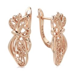 Жіночі сережки метелик ажурні (золото 585п) англійський замок Butterfly Lace GONCHAR & CO. ювелірний сплав