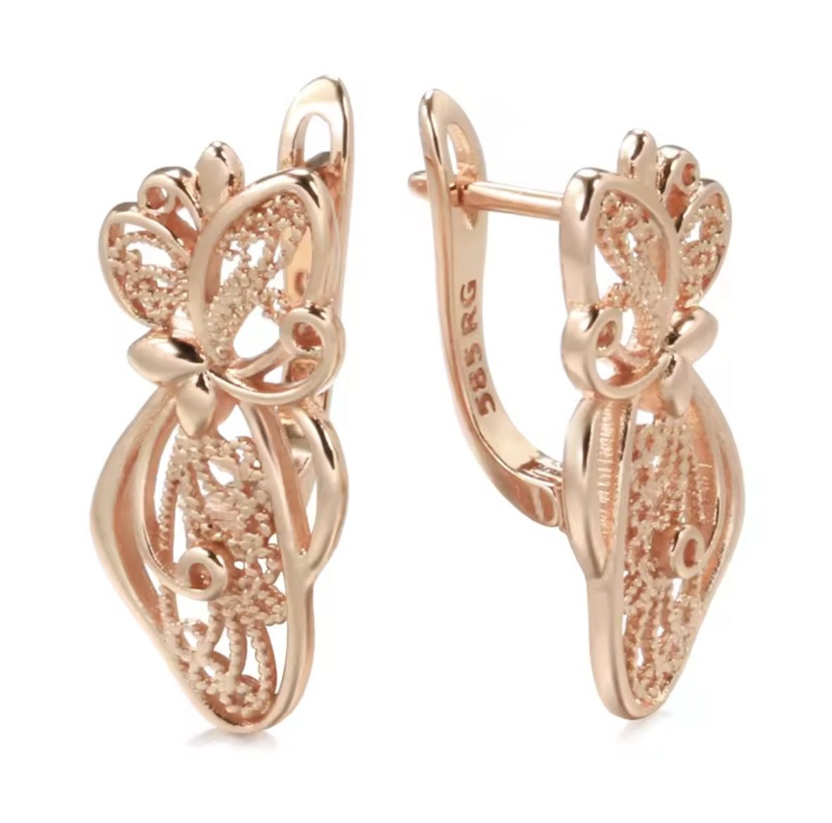 Жіночі сережки метелик ажурні (золото 585п) англійський замок Butterfly Lace GONCHAR & CO. ювелірний сплав