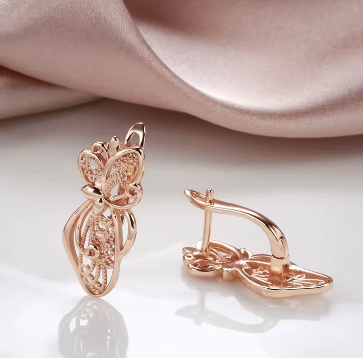 Жіночі сережки метелик ажурні (золото 585п) англійський замок Butterfly Lace GONCHAR & CO. ювелірний сплав - Зображення 5