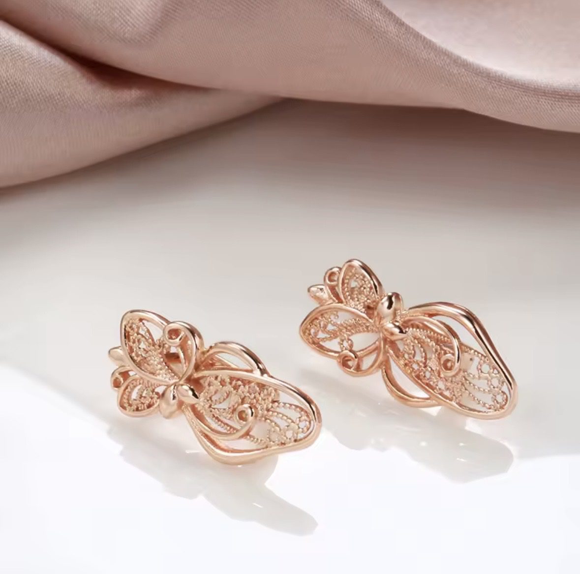 Жіночі сережки метелик ажурні (золото 585п) англійський замок Butterfly Lace GONCHAR & CO. ювелірний сплав - Зображення 6