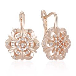 Жіночі сережки квітка з цирконами (золото 585п) англійський замок Floral Spark GONCHAR & CO. ювелірний сплав