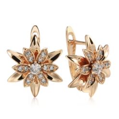 Жіночі сережки квітка з цирконами (золото 585п) англійський замок Golden Blossom GONCHAR & CO. ювелірний сплав