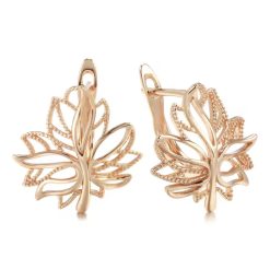 Жіночі сережки лист ажурні (золото 585п) англійський замок Golden Leaf Grace GONCHAR & CO. ювелірний сплав