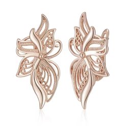 Жіночі сережки метелик ажурний (золото 585п) англійський замок Butterfly Lace GONCHAR & CO. ювелірний сплав