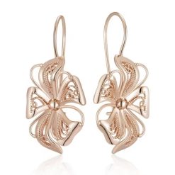 Жіночі сережки квітка ажурна (золото 585п) французька петля Floral Grace GONCHAR & CO. ювелірний сплав