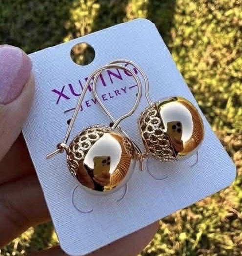 Жіночі сережки підвіски ажурні кульки (золото 585п) французька петля Hollow Sphere GONCHAR & CO. ювелірний сплав - Зображення 3