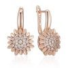 Жіночі сережки квітка з цирконами (золото 585п) англійський замок Diamond Lace GONCHAR & CO. ювелірний сплав