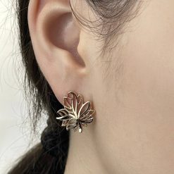 Альтернативний вигляд Жіночі сережки лист ажурні (золото 585п) англійський замок Golden Leaf Grace GONCHAR & CO. ювелірний сплав