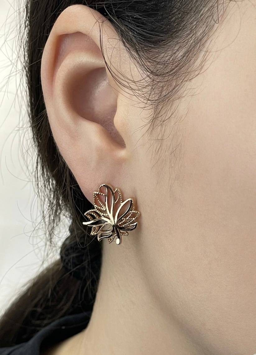 Жіночі сережки лист ажурні (золото 585п) англійський замок Golden Leaf Grace GONCHAR & CO. ювелірний сплав - Зображення 2