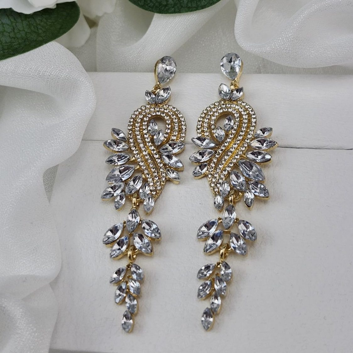 Жіночі сережки підвіски ажурні з цирконами (золото 750п) пусети Crystal Floral GONCHAR & CO. ювелірний сплав - Зображення 3
