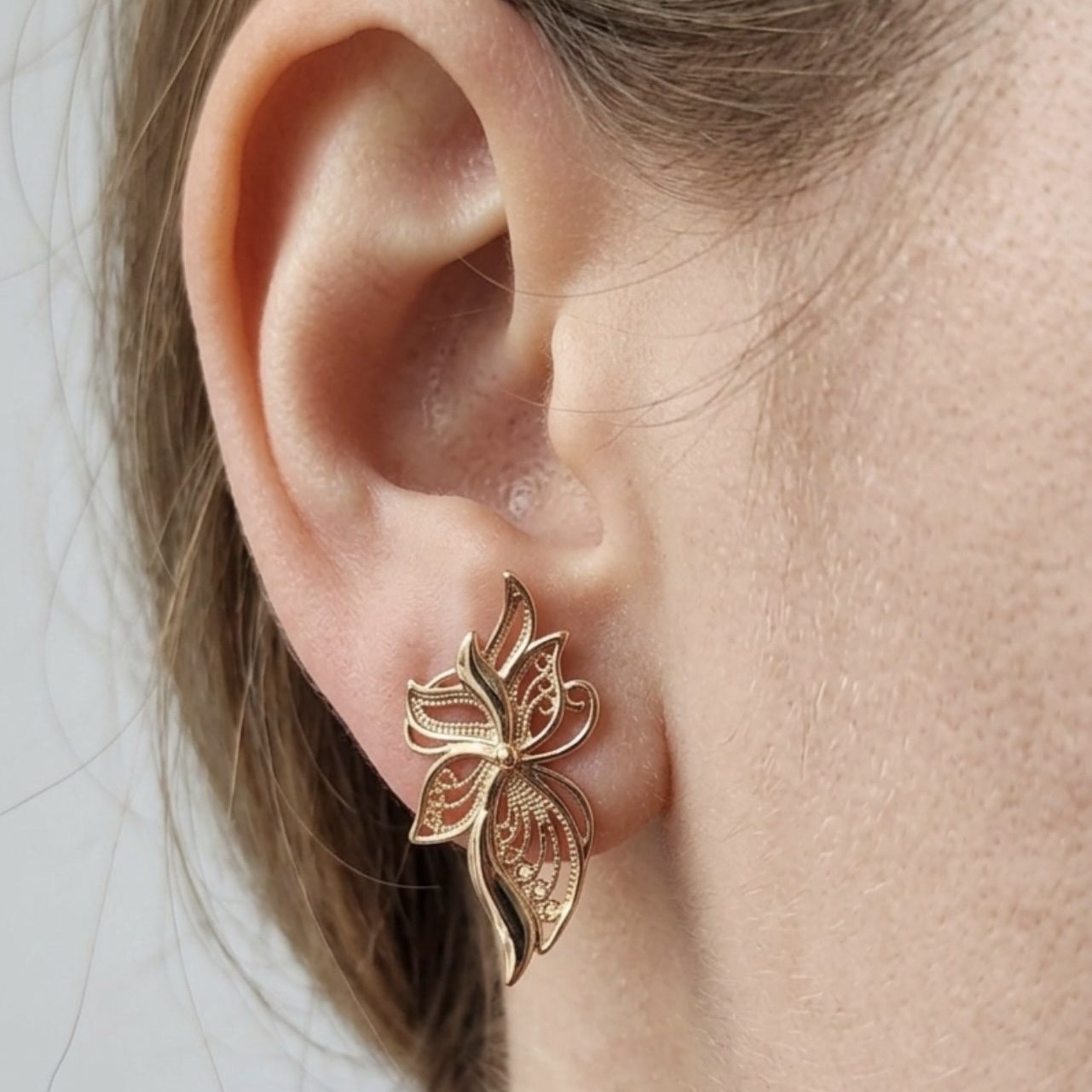 Жіночі сережки метелик ажурний (золото 585п) англійський замок Butterfly Lace GONCHAR & CO. ювелірний сплав - Зображення 2
