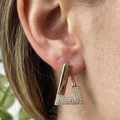 Жіночі сережки геометричні з цирконами (золото 585п) англійський замок Geo Shine Zircon GONCHAR & CO. ювелірний сплав - Зображення 2