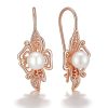 Жіночі сережки квітка з перлиною (золото 585п) французька петля Pearl Ornament GONCHAR & CO. ювелірний сплав