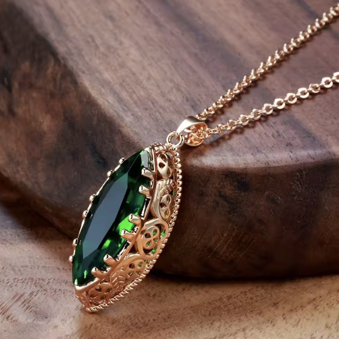 Набір жіночих прикрас маркіз з зеленим цирконом (золото 585п) сережки + підвіска GONCHAR & CO. ювелірний сплав - Зображення 3