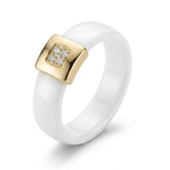 Каблучка біла кераміка з цирконом (золото 585п) 7 мм 16–20 р Ceramic Square Shine GONCHAR & CO. ювелірний сплав