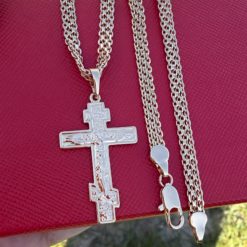 Чоловічий ланцюжок подвійний бісмарк з хрестиком класичний (золото 585п) 4 мм 50–60 см GONCHAR & CO. ювелірний сплав