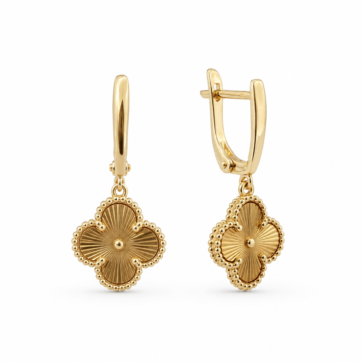 Жіночі сережки конюшина клевер фактурні GONCHAR & CO. модель Clover Vintage ювелірний сплав (золото 585п) англійський замок