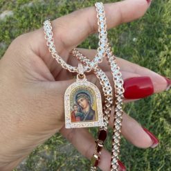Альтернативний вигляд Ланцюжок плетіння бісмарк та ладанка Ікона Божа Матір з цирконами (золото/срібло) 5 мм 50–60 см GONCHAR & CO. ювелірний сплав